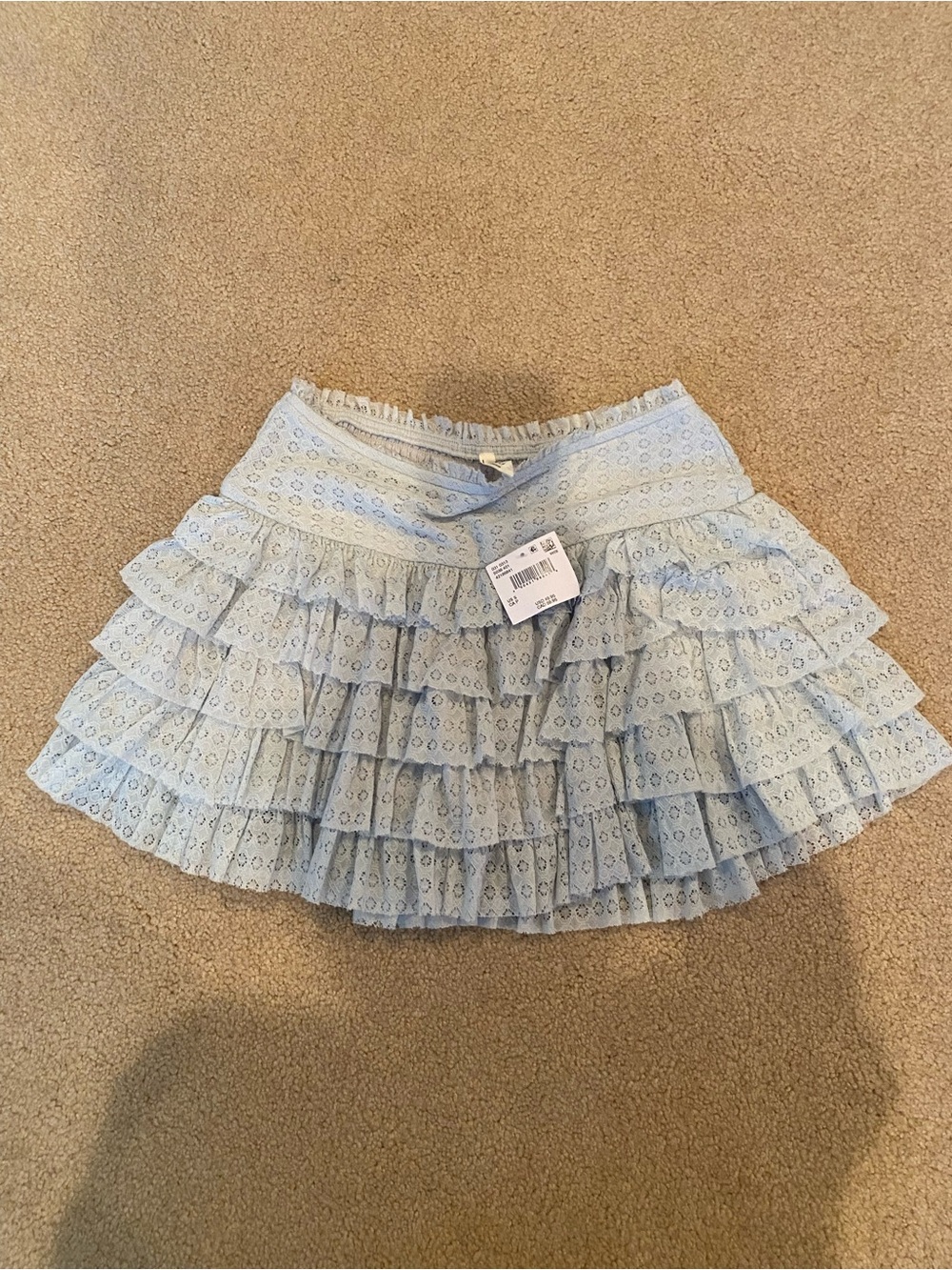 American Eagle Blue Solid Lace Mini Skirt Short Ruffle Layered Pull On Size S